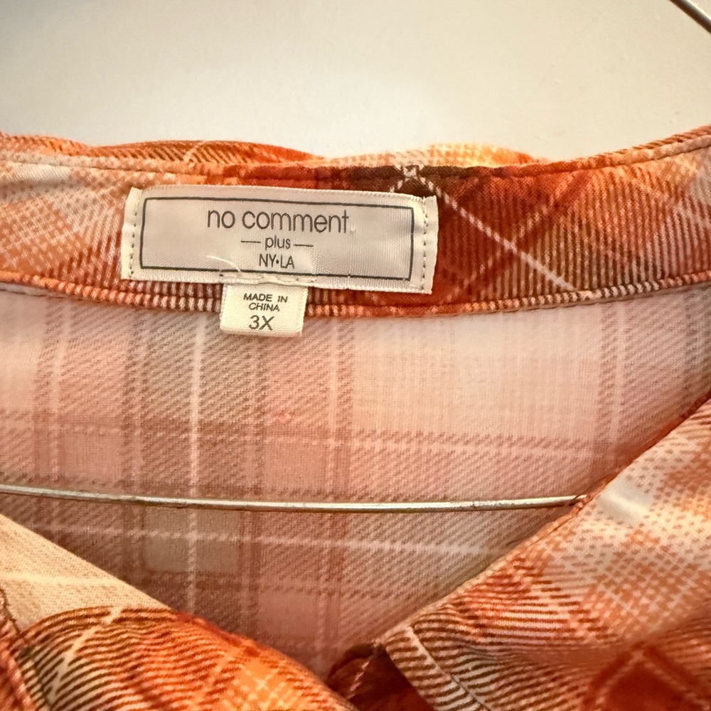 No Comment Plus Orange Plaid Shirt
